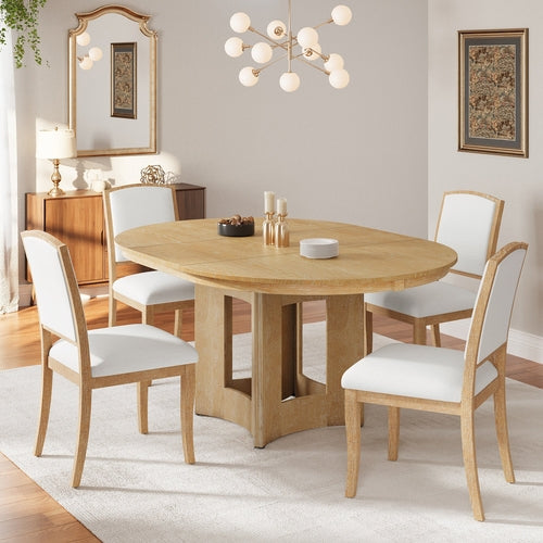 Farmhouse Extendable Round Dining Table Set for 4, 5-Piece Kitchen