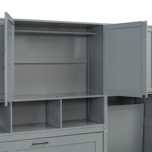 Twin Size Murphy Bed Wall Bed with Closet , Drawers & Desk-Gray