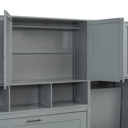 Twin Size Murphy Bed Wall Bed with Closet , Drawers & Desk-Gray