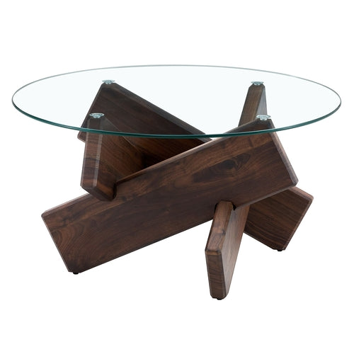 Modern Round Glass Coffee Table – 33.4" Tempered Glass Top with MDF