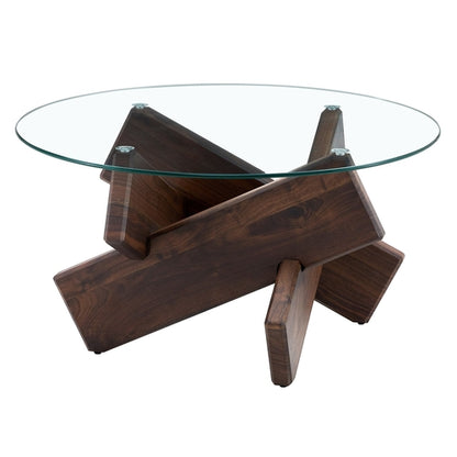 Modern Round Glass Coffee Table – 33.4" Tempered Glass Top with MDF