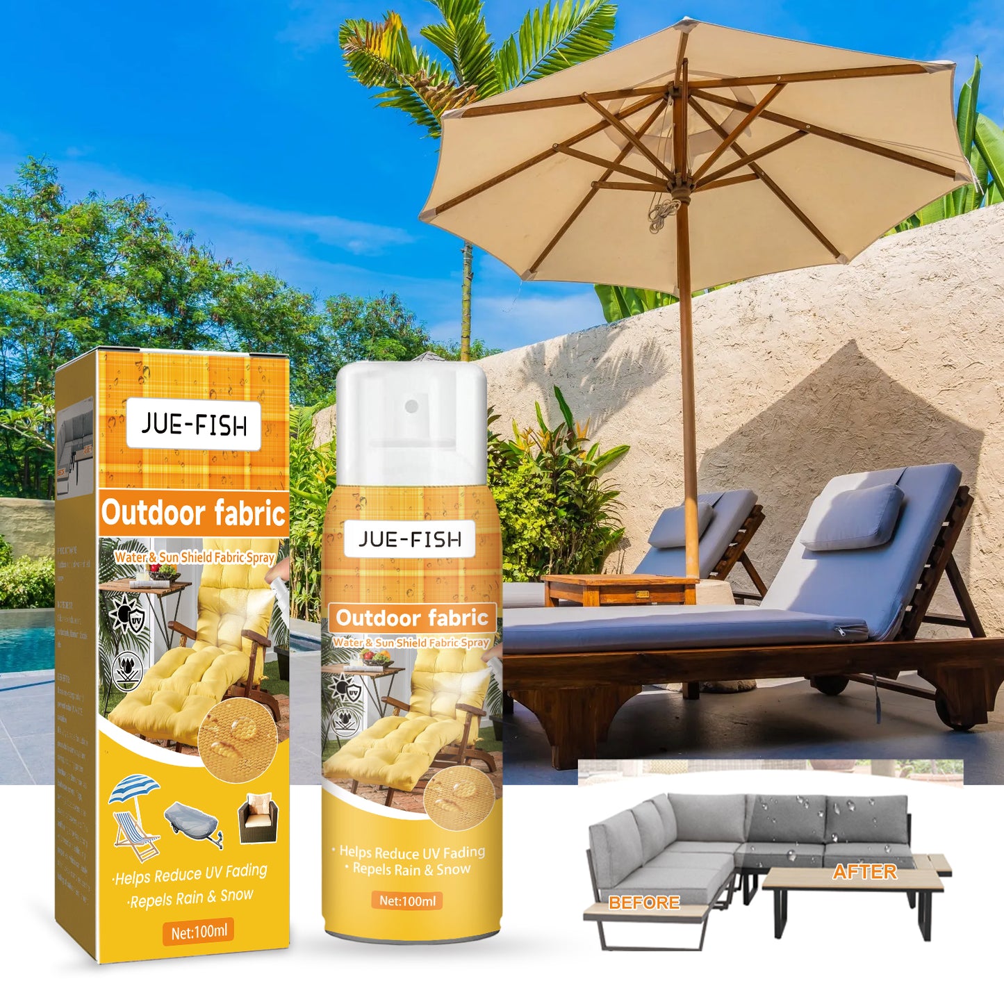Jue-Fish Outdoor Waterproof Protective Fabric Spray, Summer Fabric Cooling Waterproof Protection Cool Refreshing Spray
