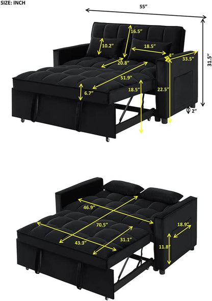 Velvet Sofa Bed With Adjustable Sleeper For Small Spaces