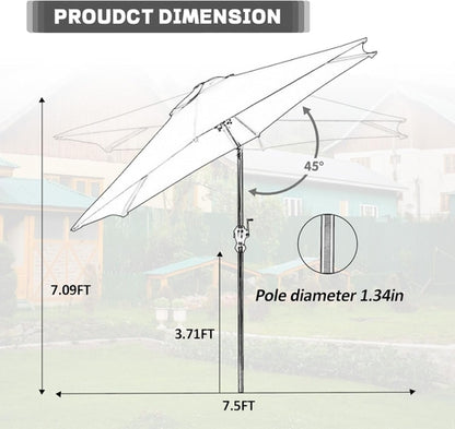 7.5 Foot Aluminum Patio Umbrella Tilt Crank Outdoor Shade