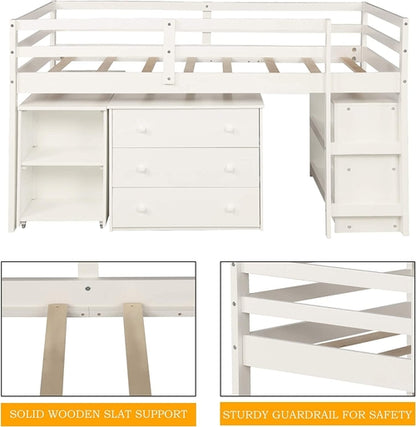 Twin Loft Bed With Rolling Desk And Storage For Small Rooms