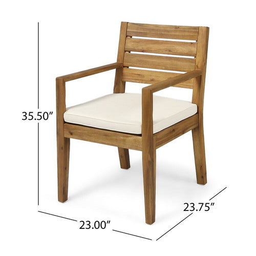 Outdoor Acacia Wood 7 Piece Dining Set with Cushions, Sandblasted