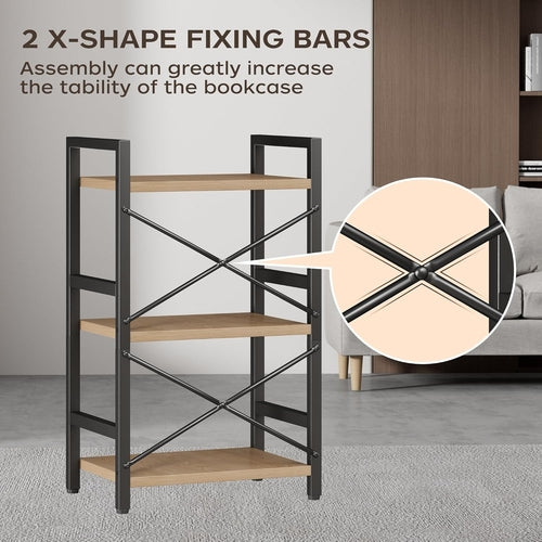 3 Tier Industrial Metal Bookcase Rustic Etagere Shelf Light Coffee