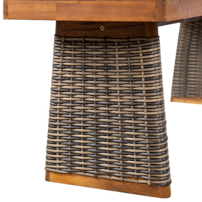 Outdoor 3 Piece Acacia Wood Dining Set with Handwoven Rattan Legs