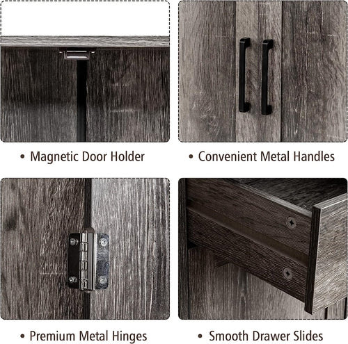 Gray Entryway Sideboard Cabinet With Drawers And Shelves