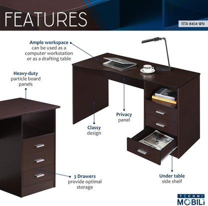 Classic Computer Desk with Multiple Drawers, 29.5" X 23.6" X 51.2",