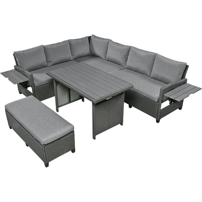 5-Piece Outdoor Patio Rattan Sofa Set, Sectional PE Wicker L-Shaped