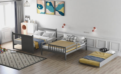 Full over Full Bunk Bed with Twin Size Trundle, Gray