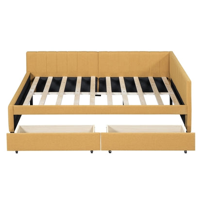 Full Size Upholstered Daybed with 2 Storage Drawers Sofa Bed Frame No