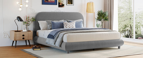 Teddy Fleece Upholstered Platform Bed with Thick Fabric, Solid Frame