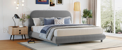Teddy Fleece Upholstered Platform Bed with Thick Fabric, Solid Frame