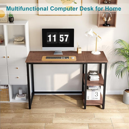 40 Inch Computer Desk With 2 Shelves Brown Sturdy Home Office Gaming