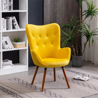 Yellow Velvet Tufted Accent Chair Compact Size Living Room