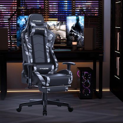 Gaming Chair With Bluetooth Speakers And Footrest Blue