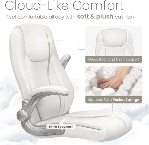 Ergonomic Office Chair PU Leather Executive Chair Padded Flip up