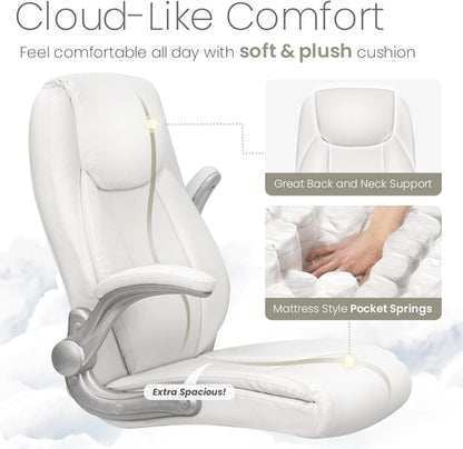 Ergonomic Office Chair PU Leather Executive Chair Padded Flip up
