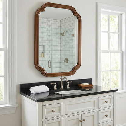 Solid Wood Frame Rounded Corner Decorative Mirror, For Bedroom,