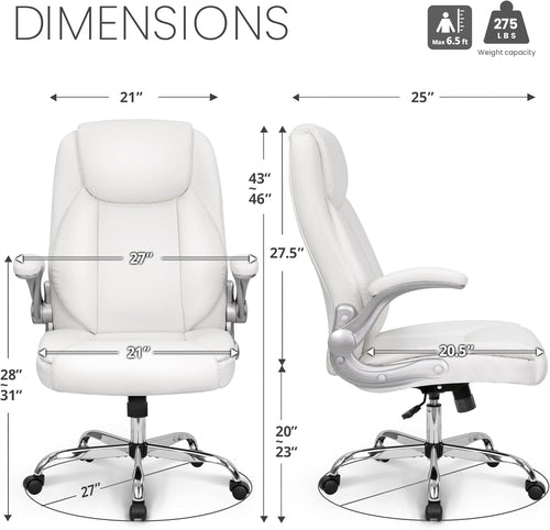 Ergonomic Office Chair PU Leather Executive Chair Padded Flip up