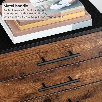 Wooden Three Drawer File Cabinet Under Desk Fits A4 Letter Size Rustic