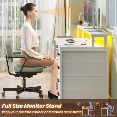 Modern Home Office Desk With 5 Drawers And LED Lights