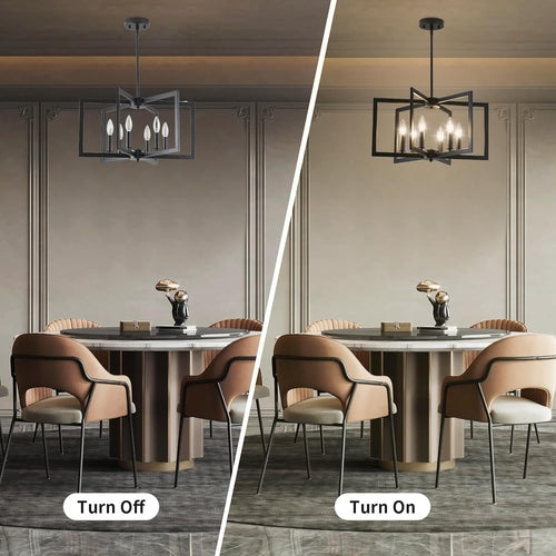 Black Metal Chandelier For Dining Room 6 Light Modern