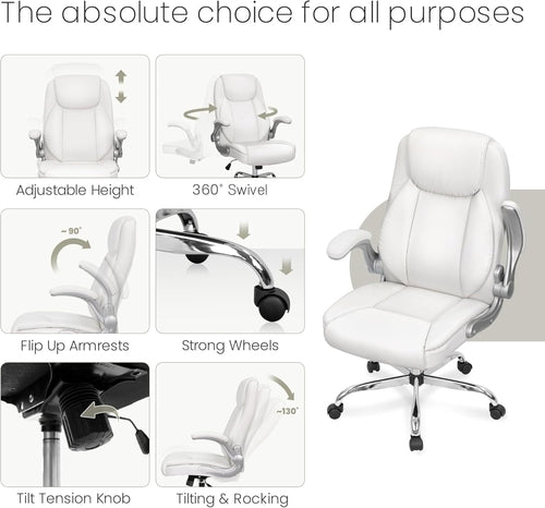 Ergonomic Office Chair PU Leather Executive Chair Padded Flip up