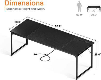 71 Inch Computer Desk with USB Ports, Large Office Desk, Long Study