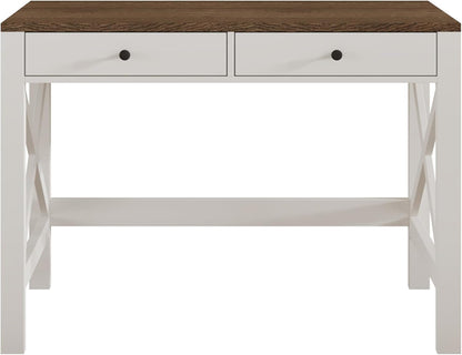 39 Inch Farmhouse Computer Desk With Drawers And X Frame