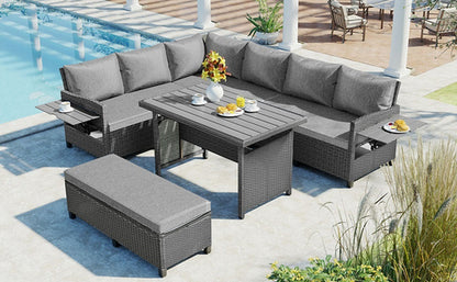 5-Piece Outdoor Patio Rattan Sofa Set, Sectional PE Wicker L-Shaped