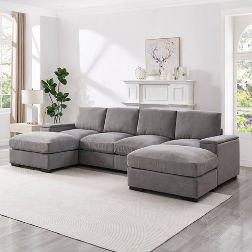 Sectional Sofa Deep Seat Sofa Couch With Ottomans, Corduroy Sofa
