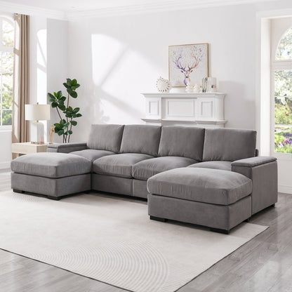 Sectional Sofa Deep Seat Sofa Couch With Ottomans, Corduroy Sofa