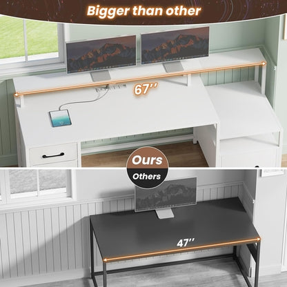 Modern Home Office Desk With 5 Drawers And LED Lights