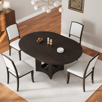 Farmhouse Extendable Round Dining Table Set for 4, 5-Piece Kitchen