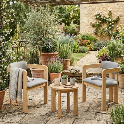 Set of 2 Outdoor Acacia Wood Dining Chairs with Cushions, Modern Solid