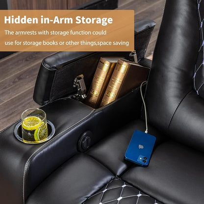 Black Power Recliner With USB Ports And Cup Holders