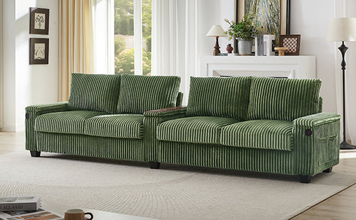 Modern 4-Seater Corduroy Sofa Couch with USB Ports, Hidden Storage and