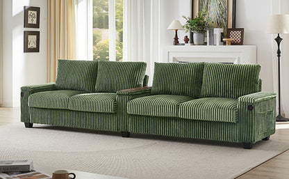 Modern 4-Seater Corduroy Sofa Couch with USB Ports, Hidden Storage and