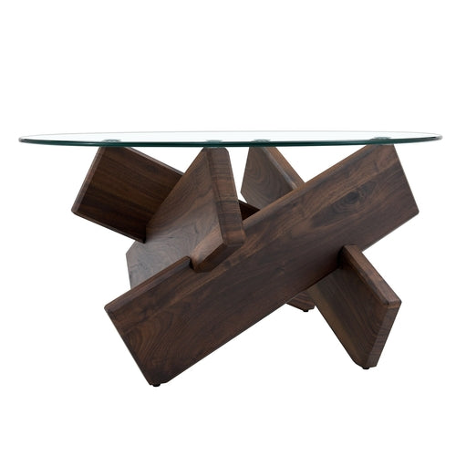 Modern Round Glass Coffee Table – 33.4" Tempered Glass Top with MDF