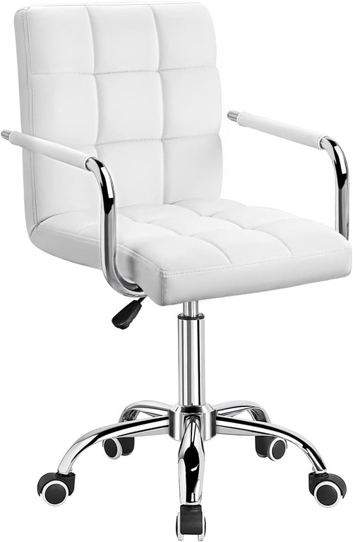 White Mid Back Office Task Chair With Adjustable Height And 360 Degree