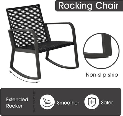 Three Piece Patio Bistro Set With Rocking Chairs And Cushions Beige