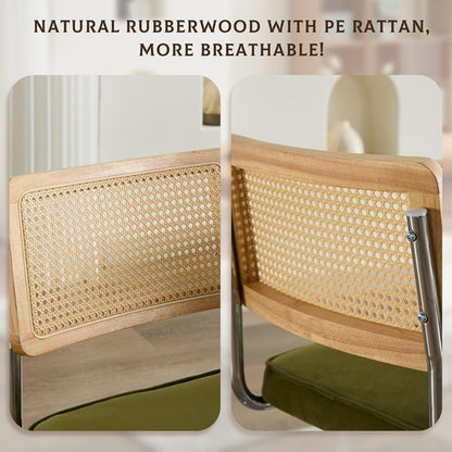Rattan Dining Chairs Set of 2,Upholstered Mid-Century Modern Dining