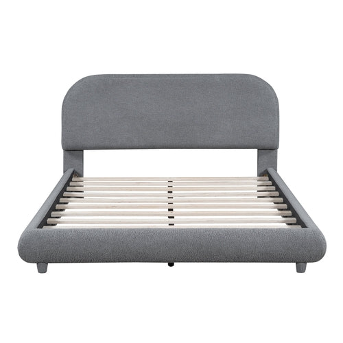 Teddy Fleece Upholstered Platform Bed with Thick Fabric, Solid Frame
