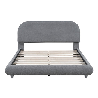 Teddy Fleece Upholstered Platform Bed with Thick Fabric, Solid Frame