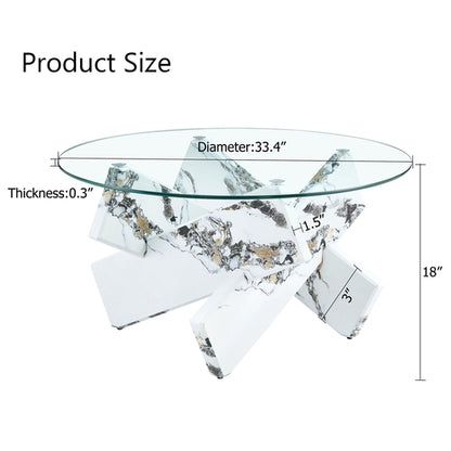 Modern Round Glass Coffee Table – 33.4" Tempered Glass Top with MDF