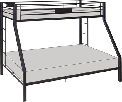 Twin XL Queen Bunk Bed In Sandy Black Finish Metal Slats