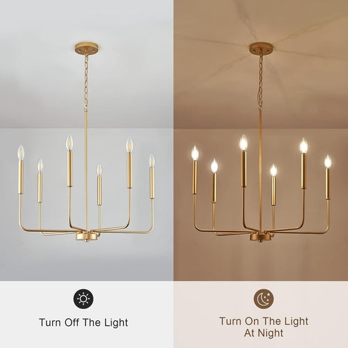 Gold 6 Light Candle Chandelier For Dining Room Modern